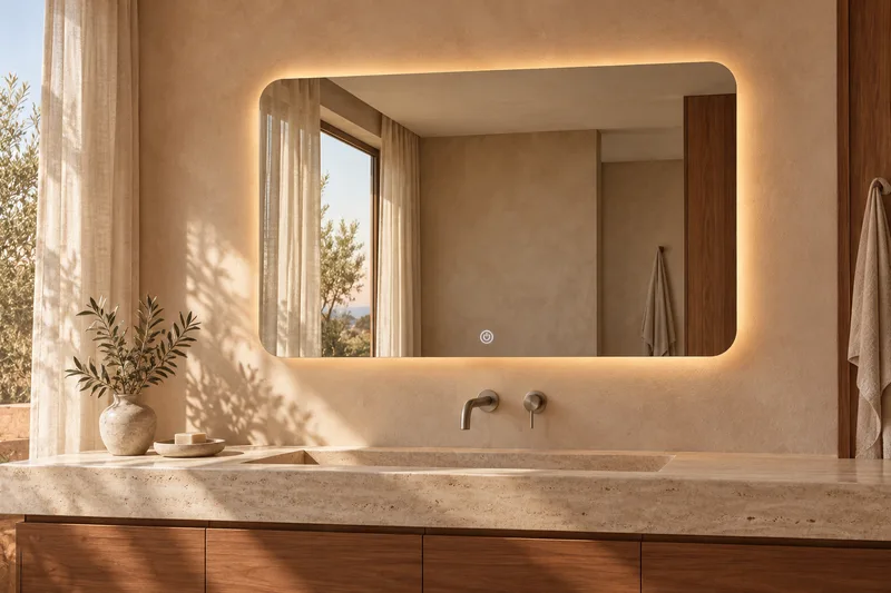 BM-01 — A simple rounded form sits comfortably with warm plaster and walnut.