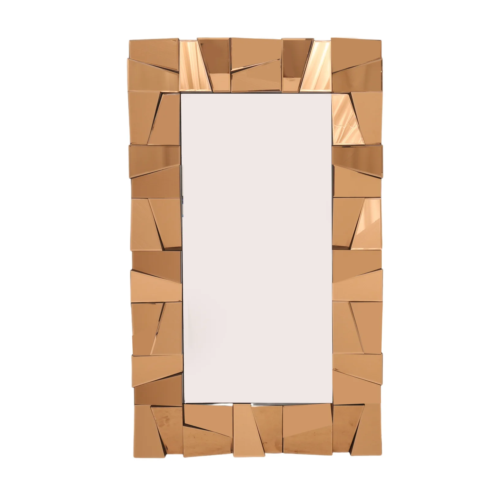 Bronze and Rose Faceted-Block Frame Wall Mirror