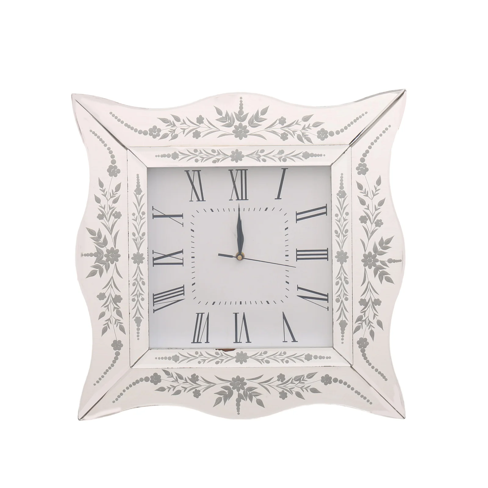 Hand-Engraved Venetian Scalloped Square Mirror Wall Clock 500