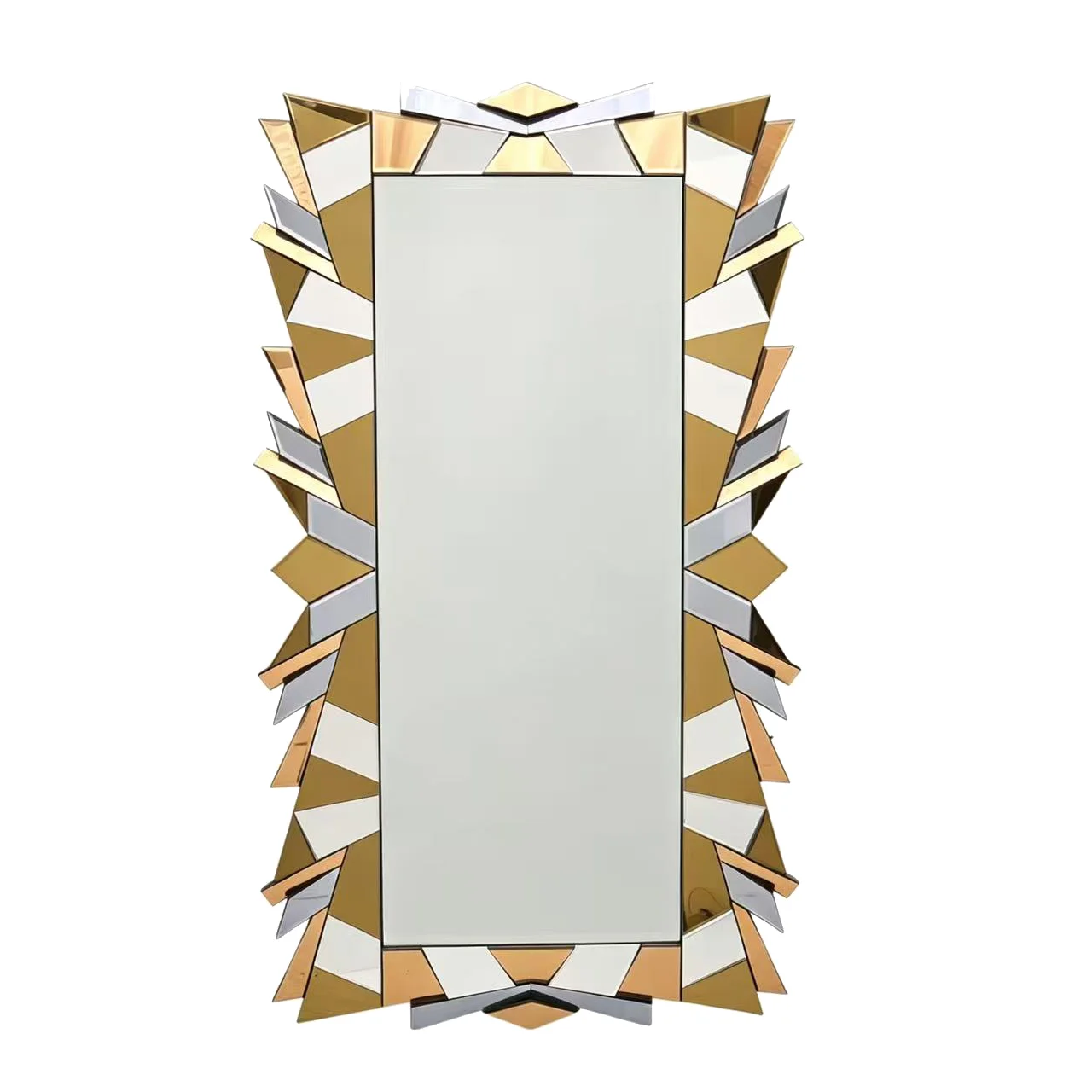 Faceted Gold and Grey Tinted-Glass Wall Mirror