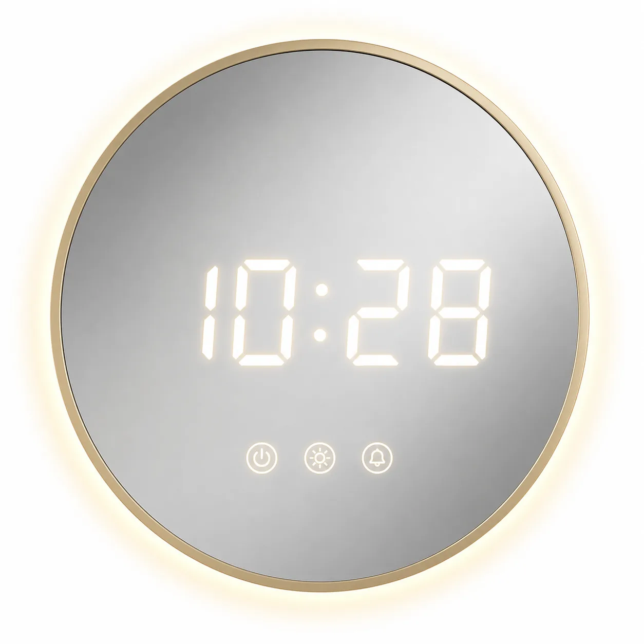 Round Champagne Gold Backlit Digital Mirror Clock
