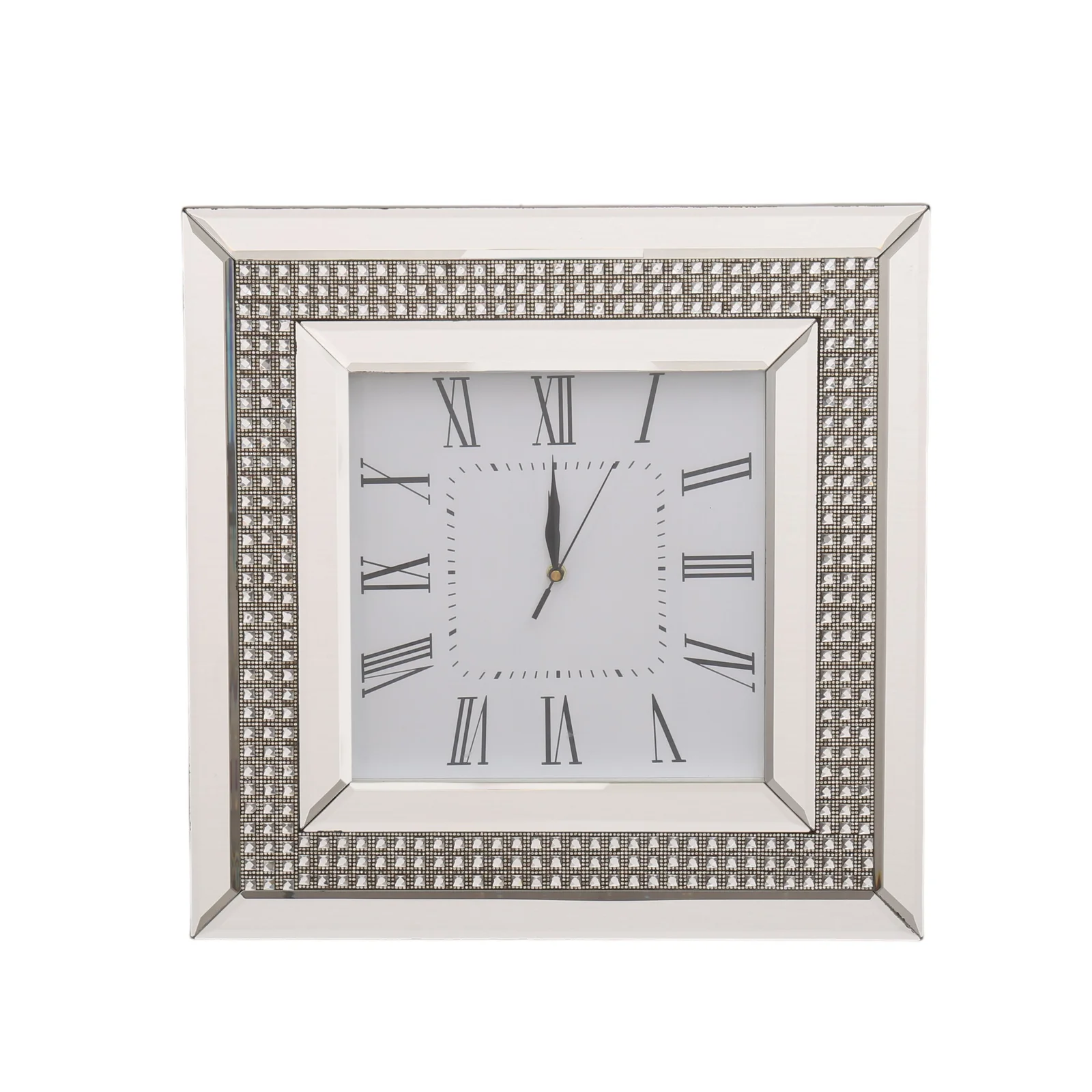 Crystal-Strip Border Square Mirror Wall Clock 500