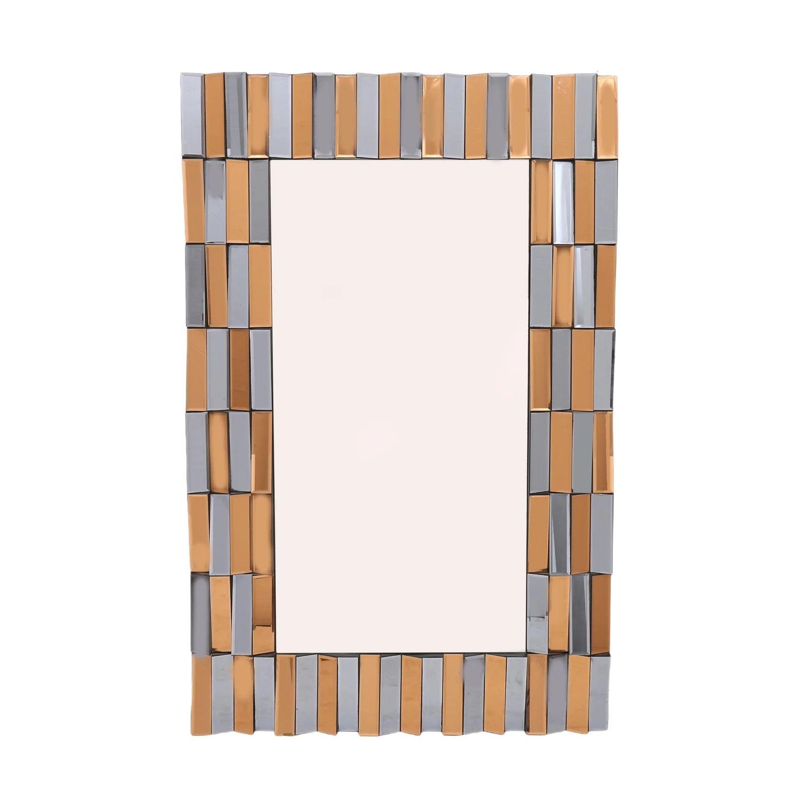 Bronze and Grey Brick-Pattern Frame Wall Mirror