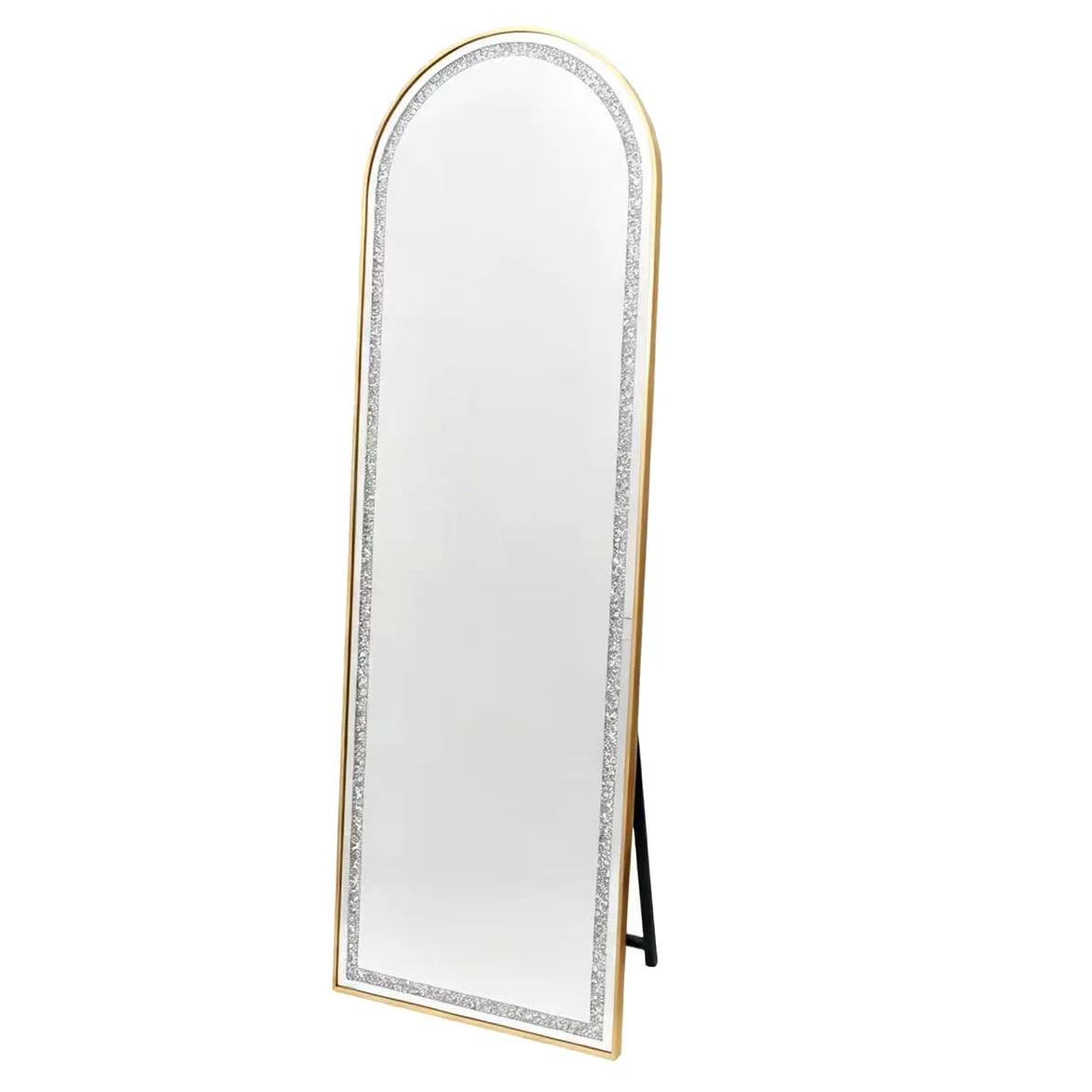 Gold-Framed Crushed-Diamond Arch LED Cheval Mirror
