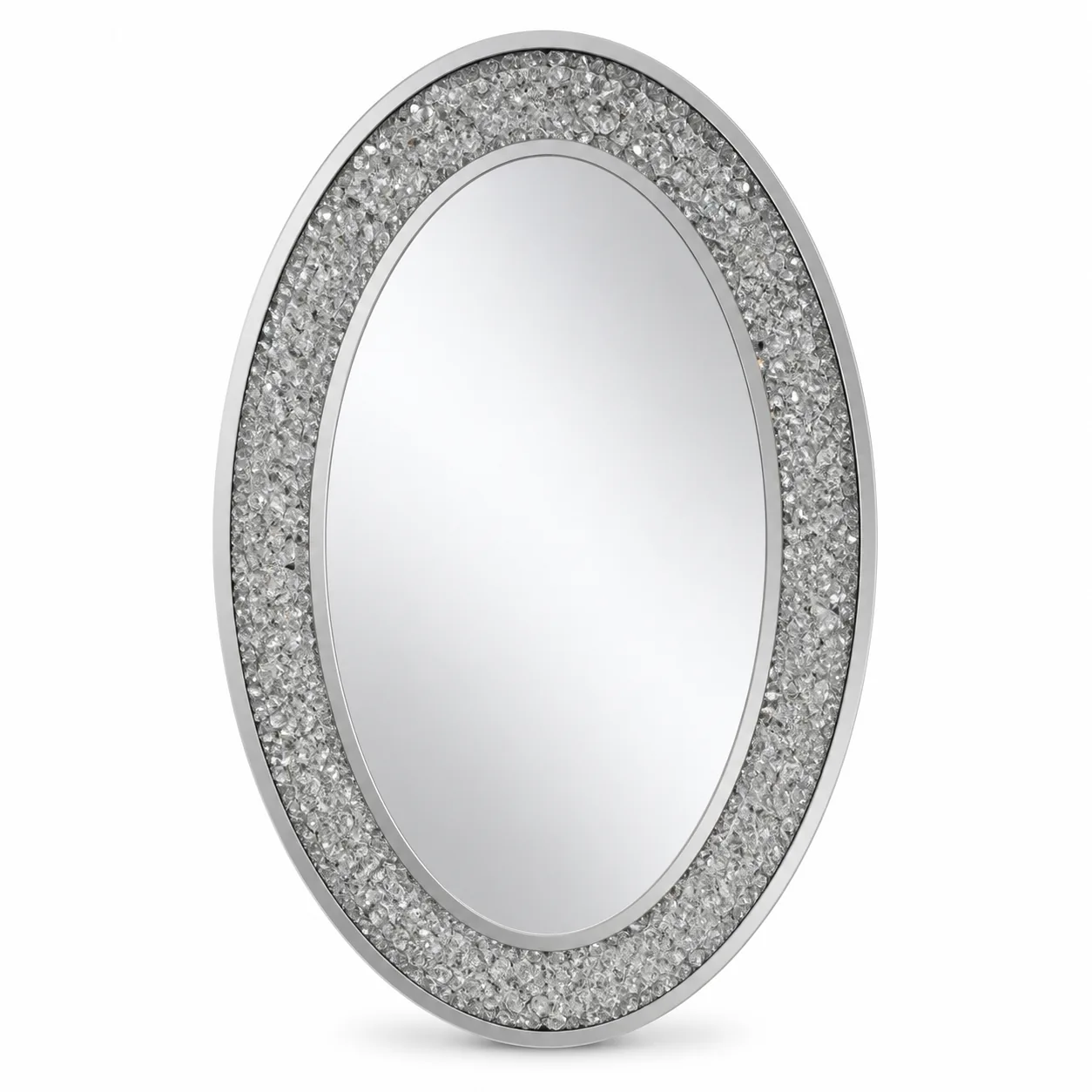 Vertical Oval Crystal Crushed-Diamond Wall Mirror